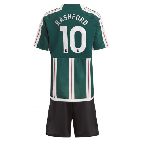 Otroški Nogometni dresi Manchester United Marcus Rashford #10 Gostujoči 2023-24 Kratek Rokav (+ Kratke hlače)